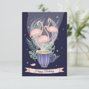 Feliz Aniversário Bela Hora do Chá Flamingo Rosa