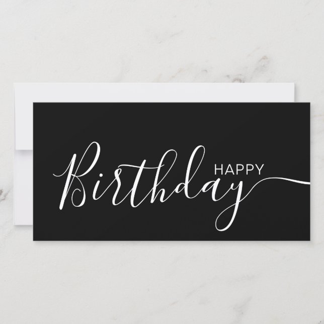Feliz Aniversário Black White Modern Flat Card (Frente)