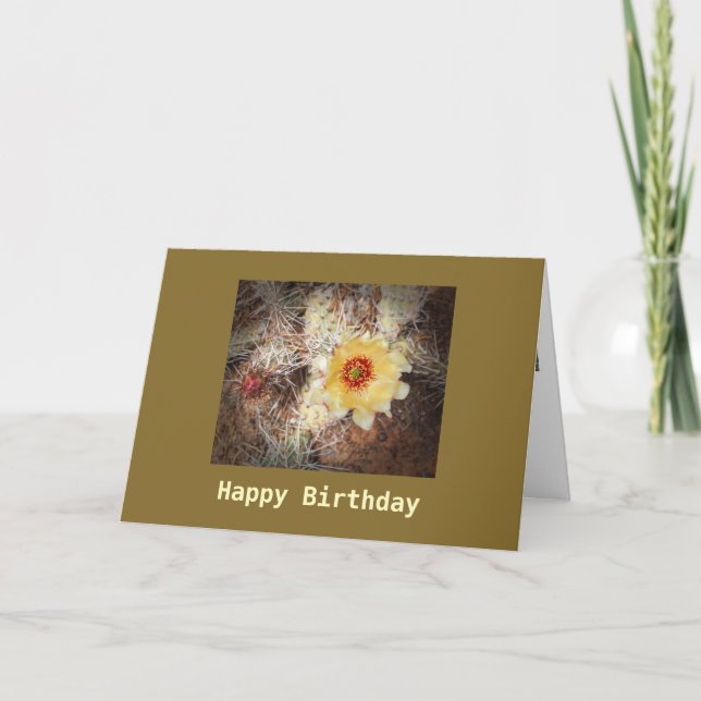 Feliz Aniversário Blooming Cactus Modelo Card (Frente)