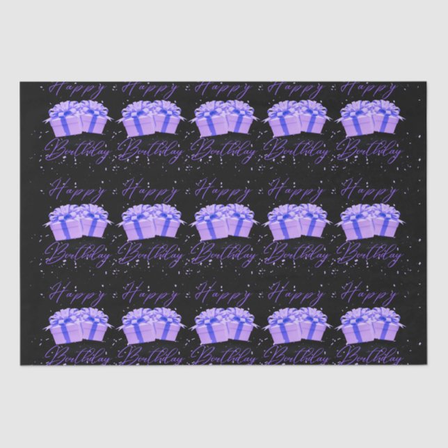 Feliz Aniversário Bonito Papel de Tecido Roxo (Frente )