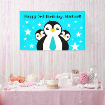 Feliz Aniversário Bonito Pinguins Pescoços Azuis