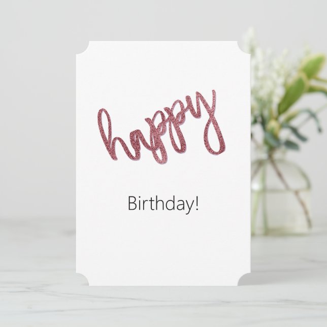 Feliz Aniversário Brilho Rosa Minimal (Em pé/Frente)