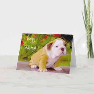 Feliz Aniversário Bulldog cãozinho, cartão de saud
