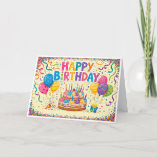 Feliz aniversário cartão brilhante alto em branco