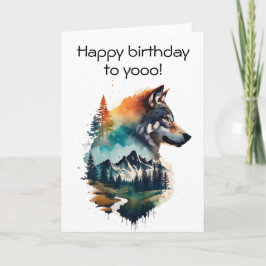 Feliz aniversário, cartão de água do lobo uivante