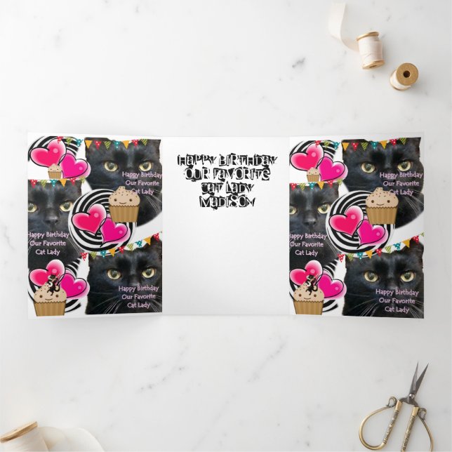 Feliz Aniversário Cartão de Dama de Gato, Senhora  (Dentro)