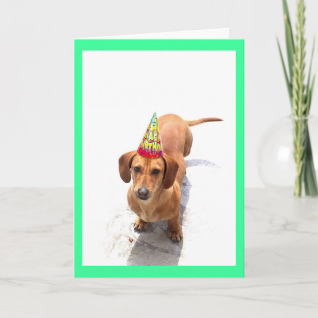 Feliz Aniversário - Cartão de Saudação Dachshund (Frente)