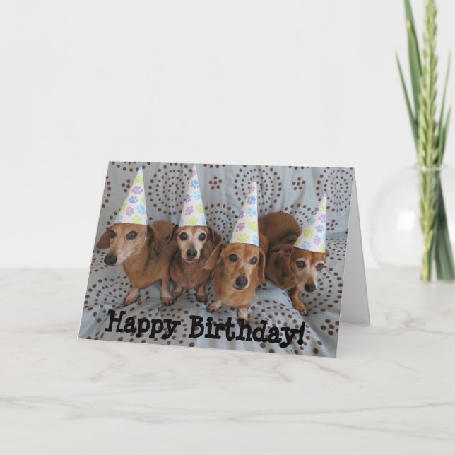 Feliz Aniversário - Cartão de Saudação Dachshund (Frente)