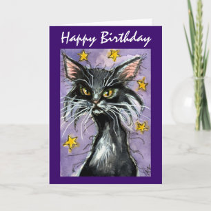 Feliz Aniversário - Cartão de saudação de Gato Neg