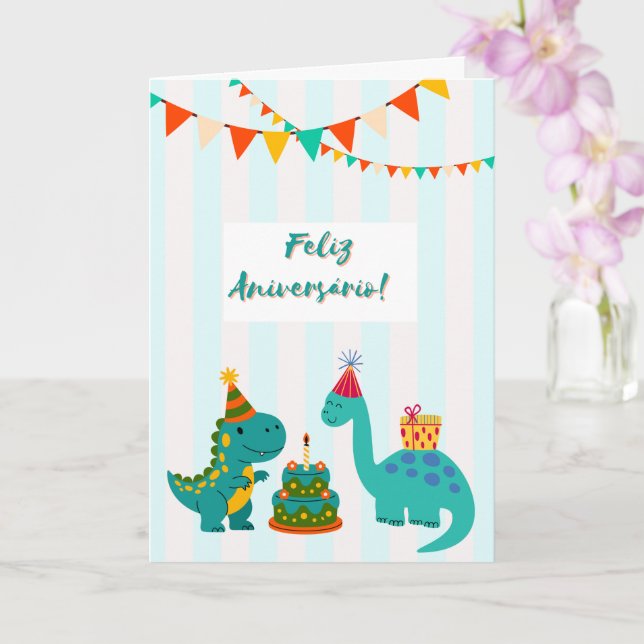 Feliz Aniversário Cartão Dinossauro (Orquídea)