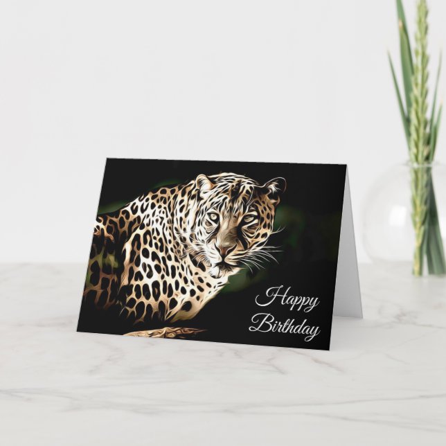 Feliz Aniversário Cartão em Branco Leopardo Legal (Frente)