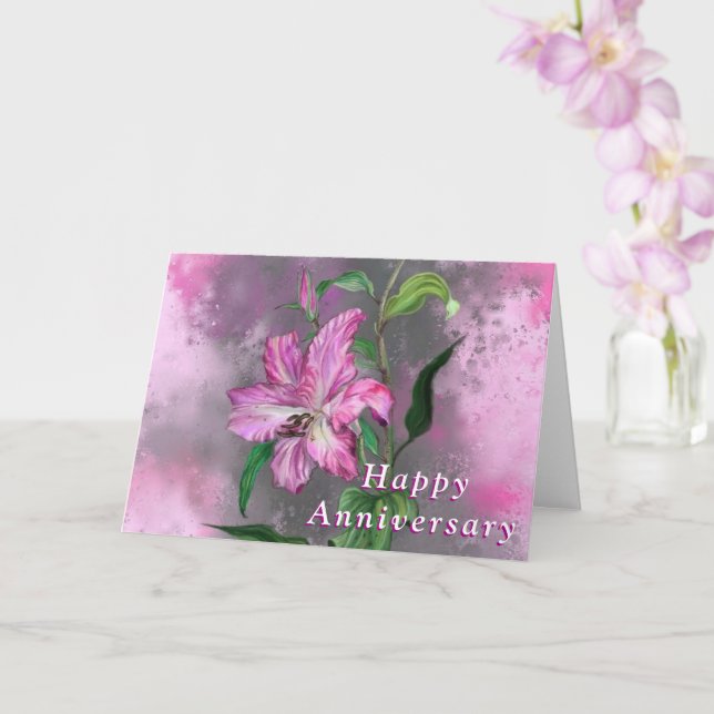 Feliz Aniversário Cartão Flores Púrpuras Pink Lily (Orquídea)