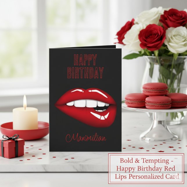 Feliz aniversário - Cartão Personalizado de Lábios (Happy Birthday Red Lips Personalized Card)