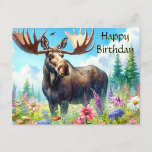 Feliz Aniversário Cartão Postal Bull Moose e Flore