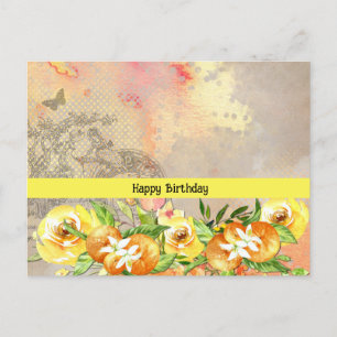 Feliz Aniversário Cartão Postal de Laranjas e Rosa