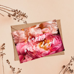 Feliz Aniversário! Cartão Postal de Peônias Rosa E