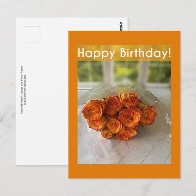 Feliz Aniversário! Cartão Postal de Rosas Laranjas (Frente/Verso)