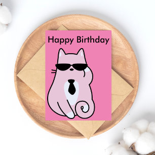 Feliz Aniversário - Cartão Postal do Gato Rosa Leg