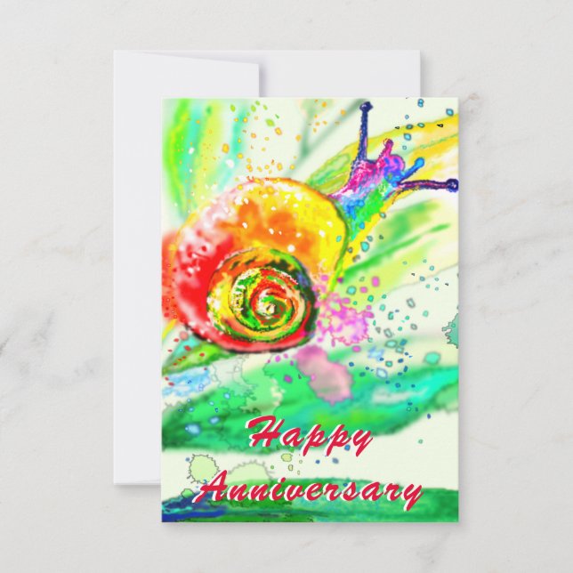 Feliz Aniversário Cartão Rainbow Snail Pintura (Frente)