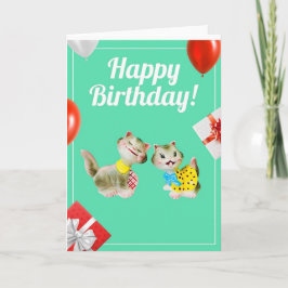 Feliz Aniversário Cartão Retro de Gatinho Bobo Vin