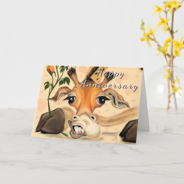 Feliz Aniversário Cartão Romântico Girafa Amor (Flor Amarela)