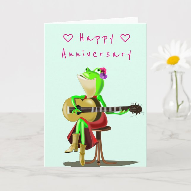 Feliz Aniversário Cartão Sapo Romântico com Violão (Planta pequena)