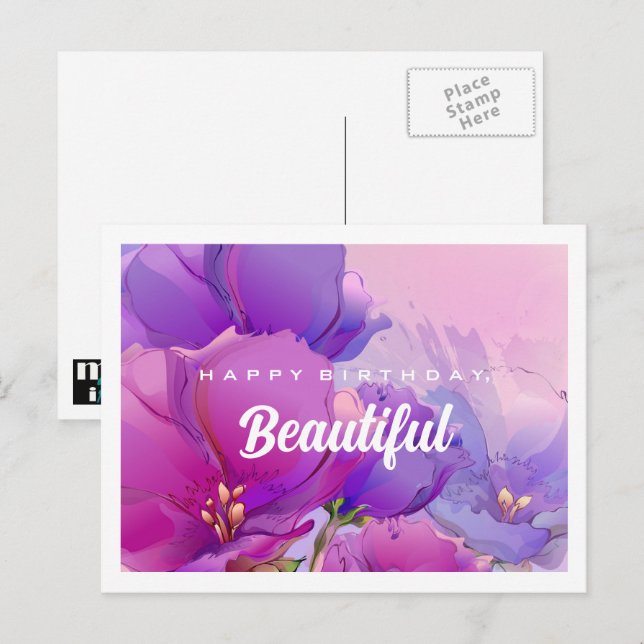 Feliz aniversário. Cartões postais de aquarela flo (Frente/Verso)