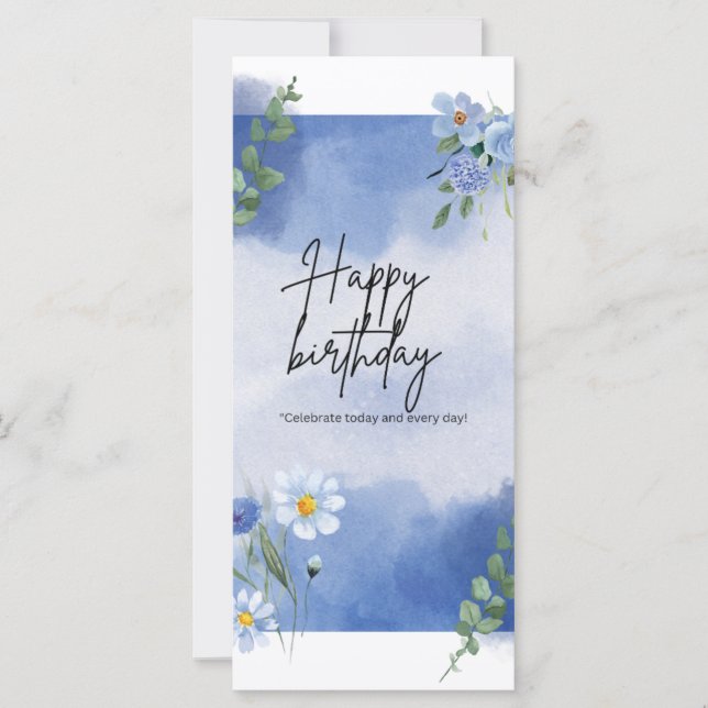 "Feliz aniversário com Blue Blooms" (Frente)