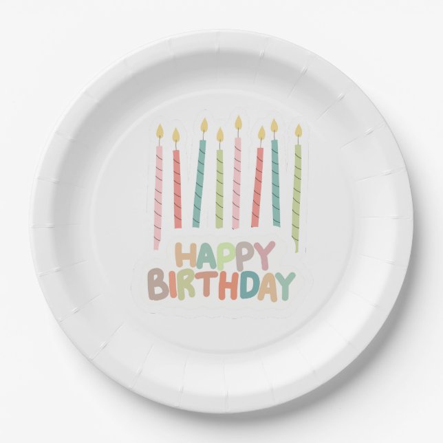 Feliz Aniversário com Velas em Pratos de Papel (Frente)