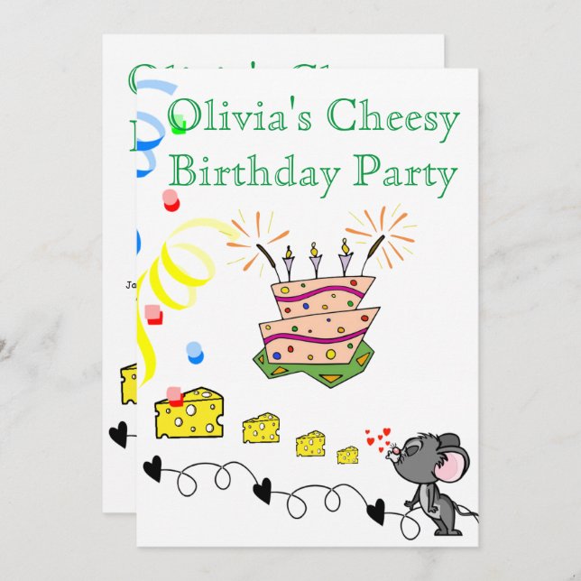 Feliz Aniversário Convite Mousey Cheesy Party (Frente/Verso)