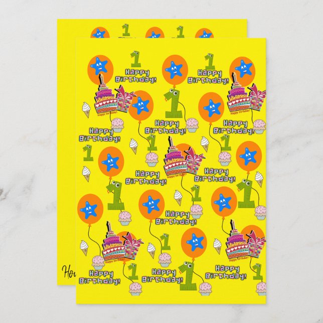 Feliz Aniversário Convite Primeiro Aniversário #1 (Frente/Verso)