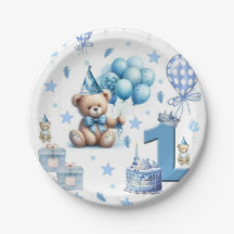 Feliz Aniversário de 1º. Urso de Pratos de Papel A