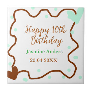 Feliz aniversário de 10 anos borda marrom pastel v