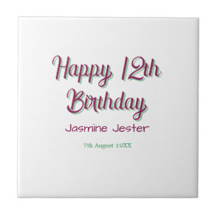 feliz aniversário de 12 anos verde rosa nome data