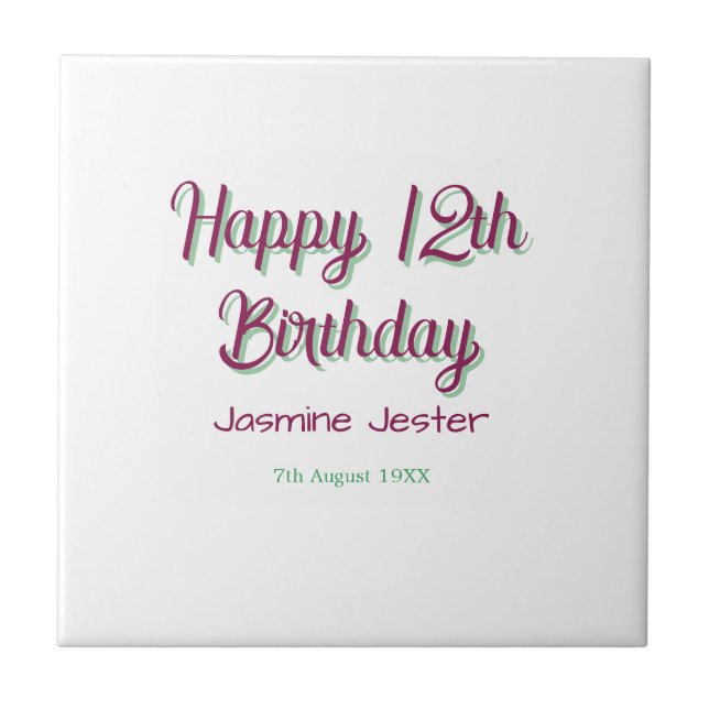 feliz aniversário de 12 anos verde rosa nome data  (Frente)