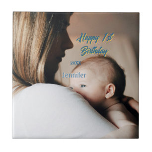 Feliz aniversário de 1 ano crianças bebê mãe azul