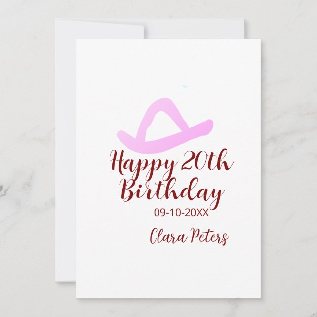 Feliz aniversário de 20 anos menina cowboy rosa no (Frente)