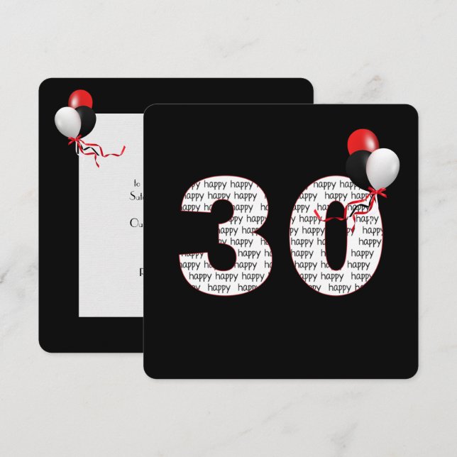 Feliz aniversário de 30 anos no Convite Preto (Frente/Verso)