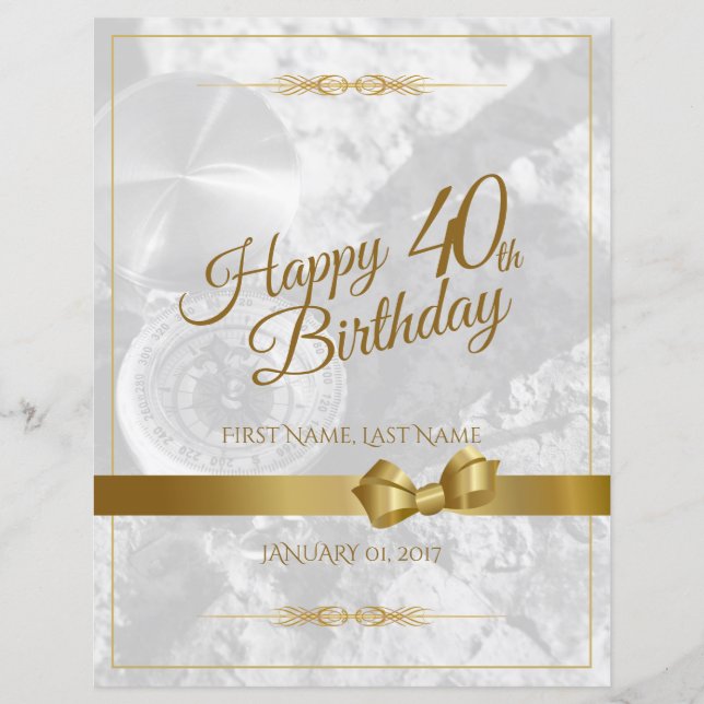 Feliz aniversário de 40 anos com laço dourado (Frente)