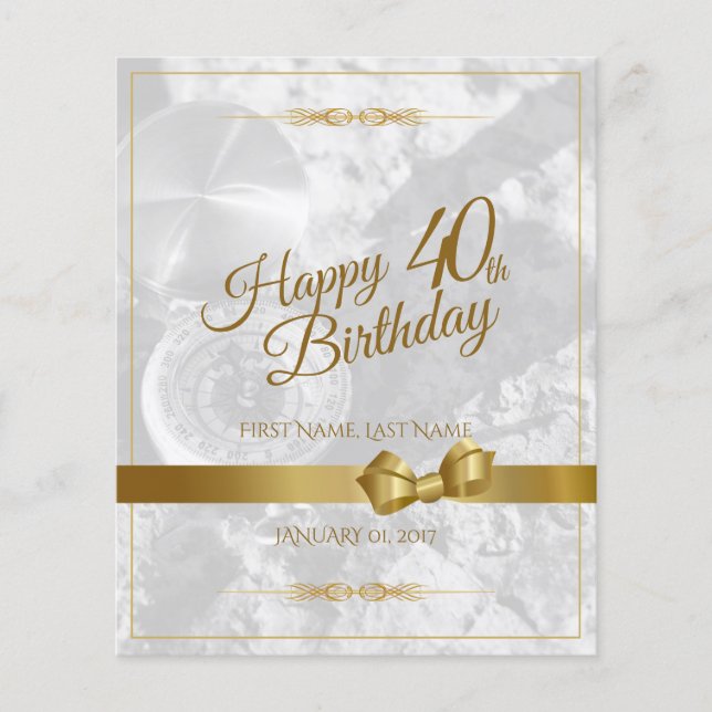 Feliz aniversário de 40 anos com laço dourado (Frente)