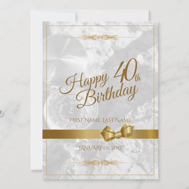 Feliz aniversário de 40 anos com laço dourado (Frente)