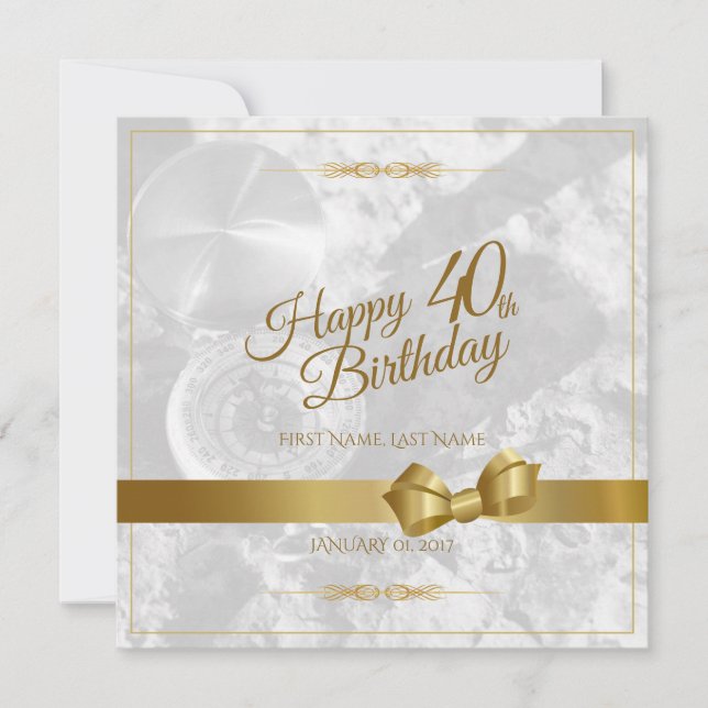 Feliz aniversário de 40 anos com laço dourado (Frente)