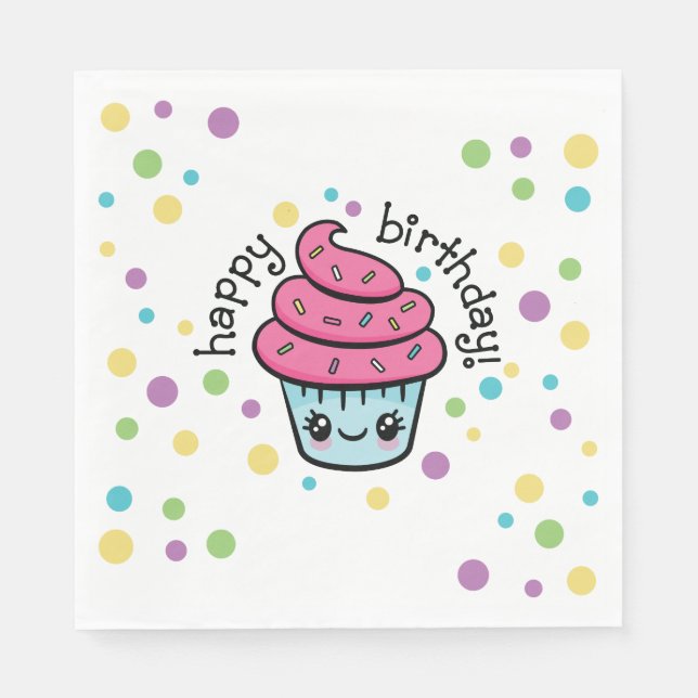 Feliz aniversário de guardanapos de Cupcake (Frente)