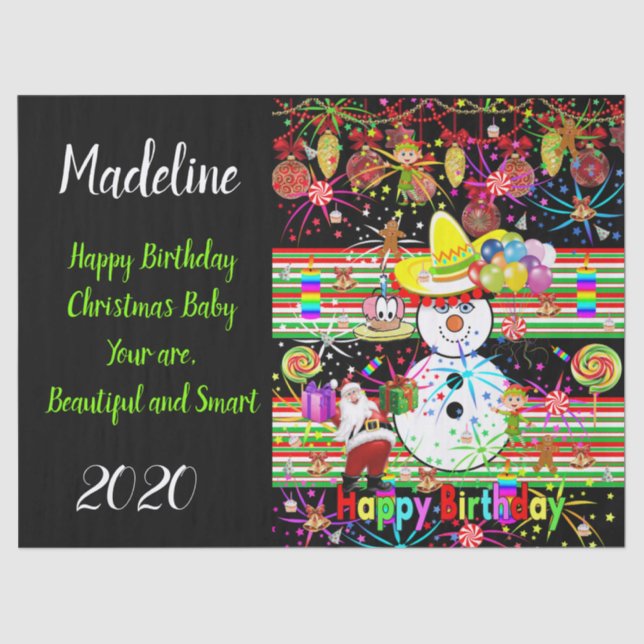 Feliz Aniversário de Papel Tecido de Natal (Frente )