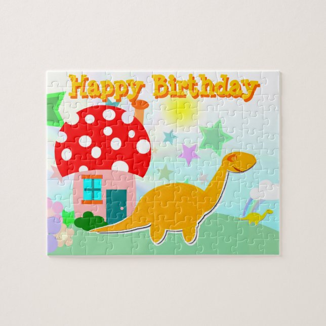 Feliz aniversário Dinossauro Quebra-cabeça (Horizontal)