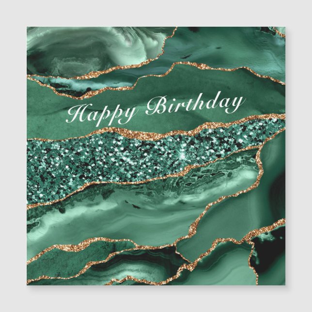 Feliz Aniversário do Magnet Card Agate Marble Verd (Frente)