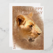 Feliz Aniversário, Doce Lioness Foil Holiday Card