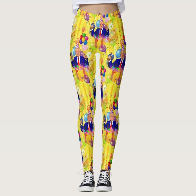 feliz aniversário donald trump leggings (Frente)