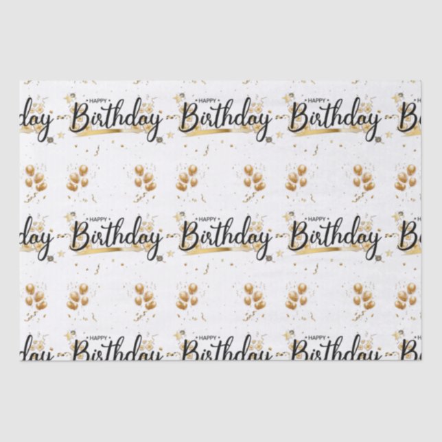 Feliz Aniversário Dourado Papel Tecido (Frente )