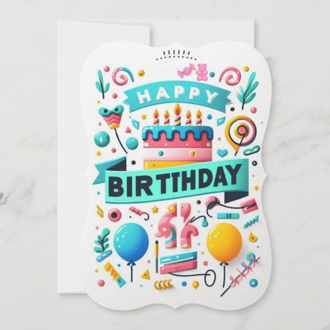 Feliz Aniversário Feliz Balões Festivos e Presente (Frente)